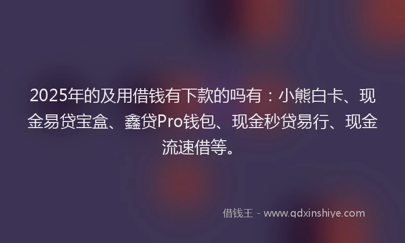 2025年的及用借钱有下款的吗有：小熊白卡、现金易贷宝盒、鑫贷Pro钱包、现金秒贷易行、现金流速借等。