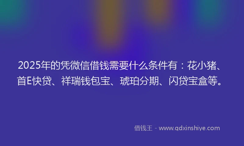2025年的凭微信借钱需要什么条件有：花小猪、首E快贷、祥瑞钱包宝、琥珀分期、闪贷宝盒等。