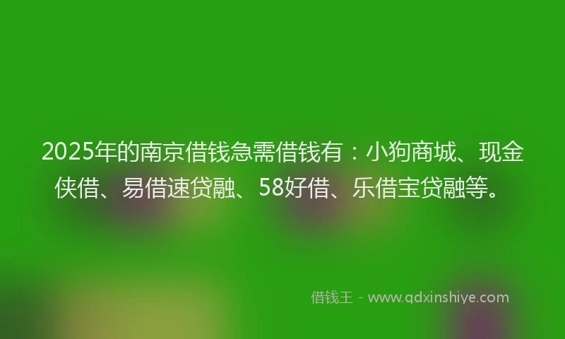2025年的南京借钱急需借钱有：小狗商城、现金侠借、易借速贷融、58好借、乐借宝贷融等。