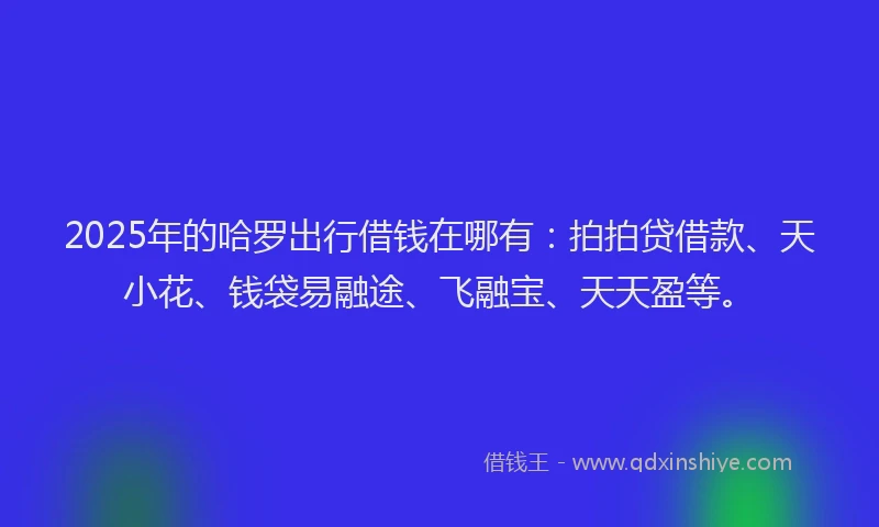 2025年的哈罗出行借钱在哪有：拍拍贷借款、天小花、钱袋易融途、飞融宝、天天盈等。