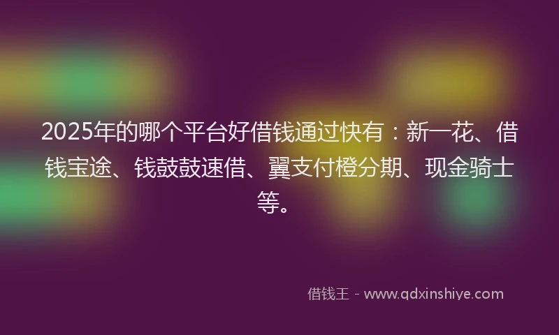 2025年的哪个平台好借钱通过快有：新一花、借钱宝途、钱鼓鼓速借、翼支付橙分期、现金骑士等。