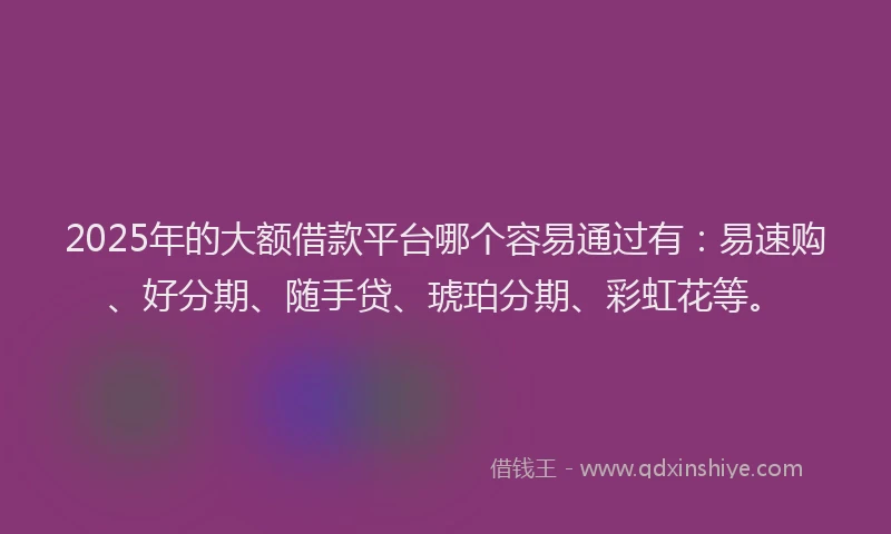 2025年的大额借款平台哪个容易通过有：易速购、好分期、随手贷、琥珀分期、彩虹花等。