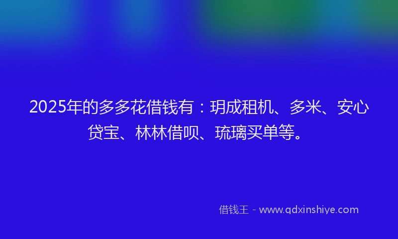 2025年的多多花借钱有：玥成租机、多米、安心贷宝、林林借呗、琉璃买单等。