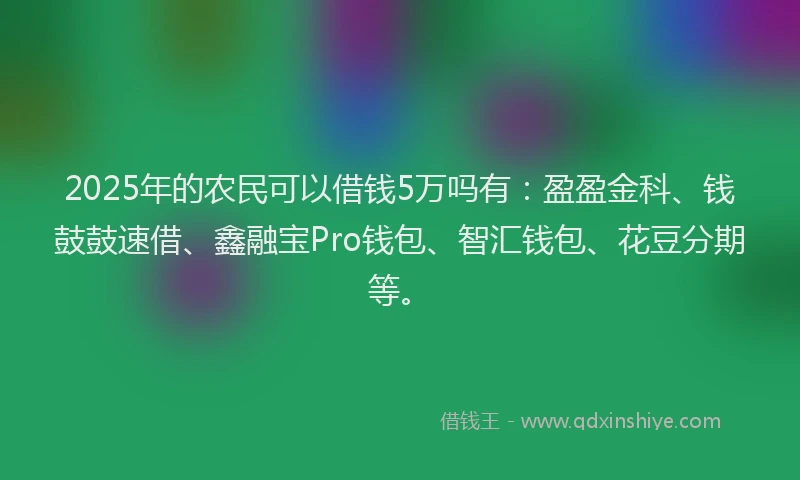 2025年的农民可以借钱5万吗有：盈盈金科、钱鼓鼓速借、鑫融宝Pro钱包、智汇钱包、花豆分期等。
