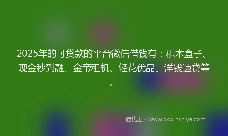 2025年的可贷款的平台微信借钱有：积木盒子、现金秒到融、金帝租机、轻花优品、洋钱速贷等。