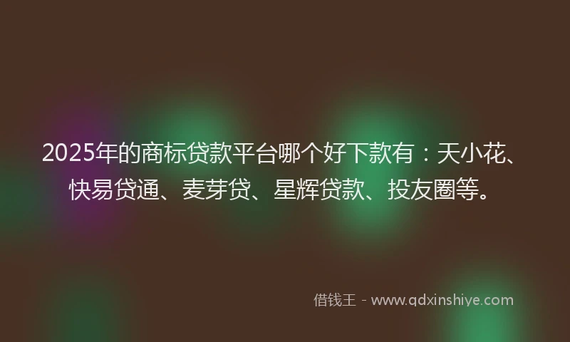 2025年的商标贷款平台哪个好下款有：天小花、快易贷通、麦芽贷、星辉贷款、投友圈等。