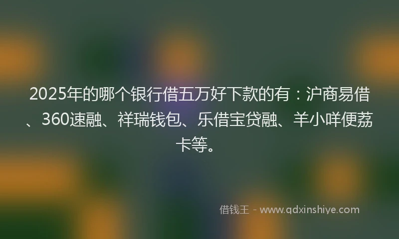 2025年的哪个银行借五万好下款的有：沪商易借、360速融、祥瑞钱包、乐借宝贷融、羊小咩便荔卡等。