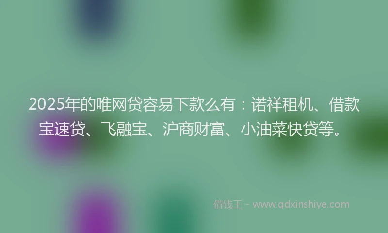 2025年的唯网贷容易下款么有：诺祥租机、借款宝速贷、飞融宝、沪商财富、小油菜快贷等。