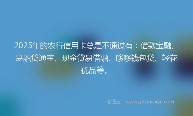 2025年的农行信用卡总是不通过有：借款宝融、易融贷通宝、现金贷易借融、哆哆钱包贷、轻花优品等。