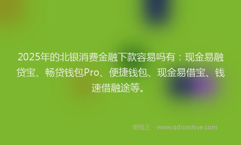 2025年的北银消费金融下款容易吗有：现金易融贷宝、畅贷钱包Pro、便捷钱包、现金易借宝、钱速借融途等。