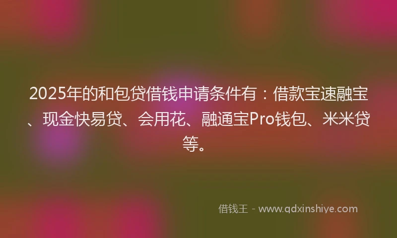 2025年的和包贷借钱申请条件有：借款宝速融宝、现金快易贷、会用花、融通宝Pro钱包、米米贷等。