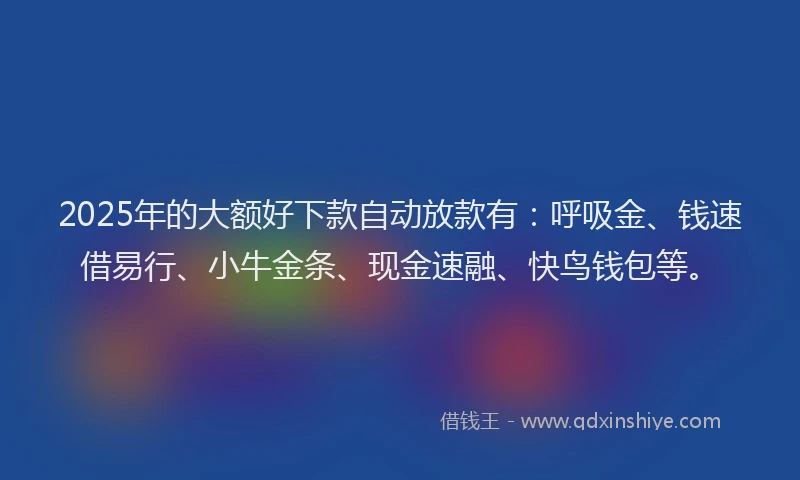 2025年的大额好下款自动放款有：呼吸金、钱速借易行、小牛金条、现金速融、快鸟钱包等。