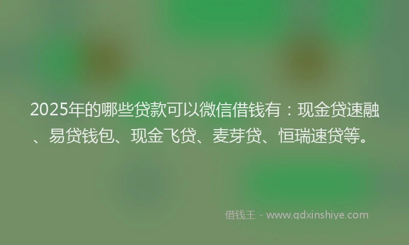 2025年的哪些贷款可以微信借钱有：现金贷速融、易贷钱包、现金飞贷、麦芽贷、恒瑞速贷等。