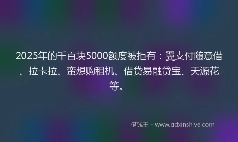 2025年的千百块5000额度被拒有：翼支付随意借、拉卡拉、蛮想购租机、借贷易融贷宝、天源花等。
