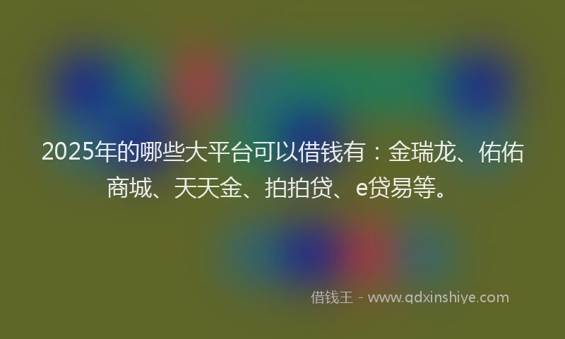 2025年的哪些大平台可以借钱有：金瑞龙、佑佑商城、天天金、拍拍贷、e贷易等。