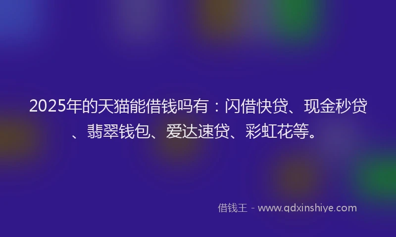 2025年的天猫能借钱吗有：闪借快贷、现金秒贷、翡翠钱包、爱达速贷、彩虹花等。