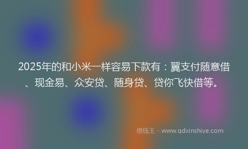2025年的和小米一样容易下款有：翼支付随意借、现金易、众安贷、随身贷、贷你飞快借等。
