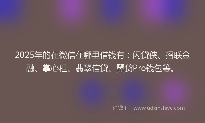2025年的在微信在哪里借钱有：闪贷侠、招联金融、掌心租、翡翠信贷、翼贷Pro钱包等。