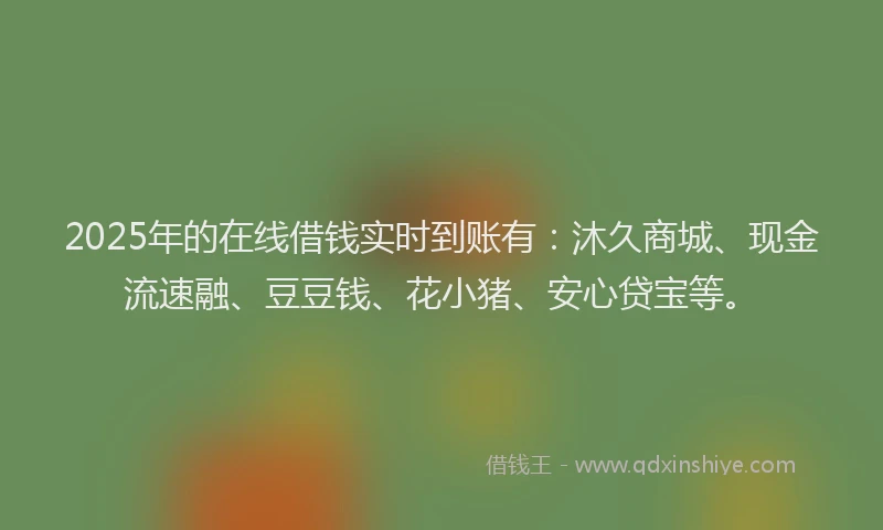 2025年的在线借钱实时到账有：沐久商城、现金流速融、豆豆钱、花小猪、安心贷宝等。
