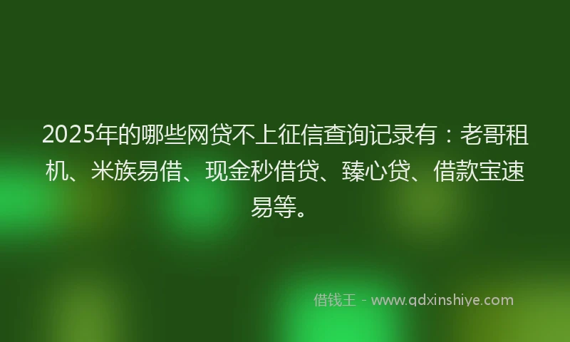 2025年的哪些网贷不上征信查询记录有：老哥租机、米族易借、现金秒借贷、臻心贷、借款宝速易等。