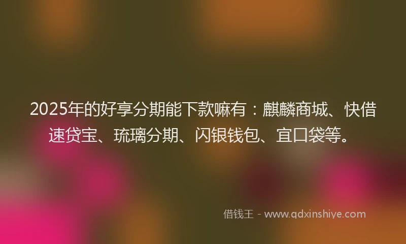 2025年的好享分期能下款嘛有：麒麟商城、快借速贷宝、琉璃分期、闪银钱包、宜口袋等。