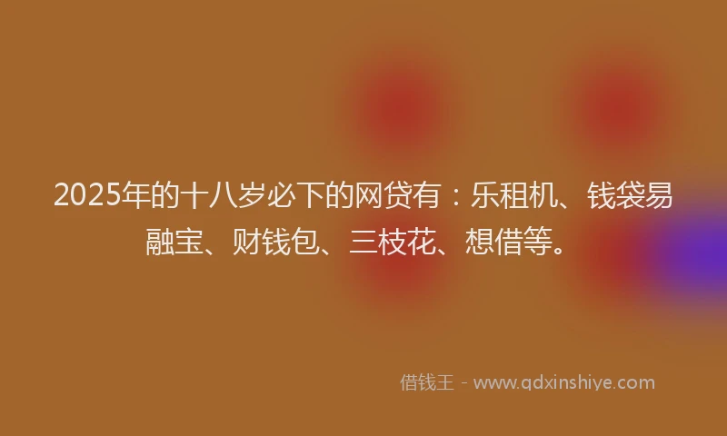 2025年的十八岁必下的网贷有：乐租机、钱袋易融宝、财钱包、三枝花、想借等。