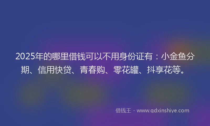 2025年的哪里借钱可以不用身份证有：小金鱼分期、信用快贷、青春购、零花罐、抖享花等。