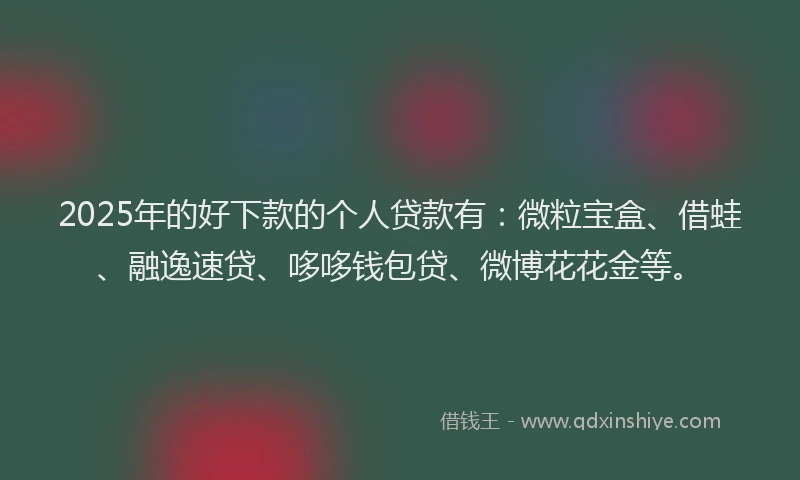 2025年的好下款的个人贷款有：微粒宝盒、借蛙、融逸速贷、哆哆钱包贷、微博花花金等。
