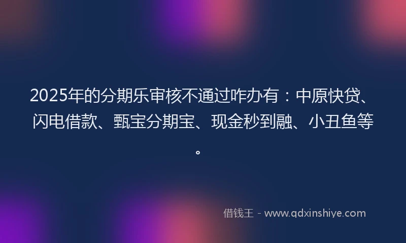 2025年的分期乐审核不通过咋办有：中原快贷、闪电借款、甄宝分期宝、现金秒到融、小丑鱼等。
