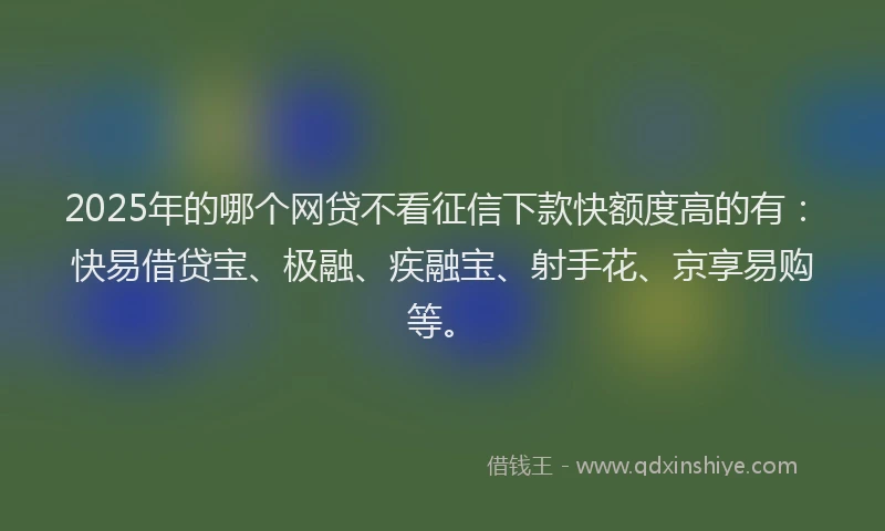 2025年的哪个网贷不看征信下款快额度高的有：快易借贷宝、极融、疾融宝、射手花、京享易购等。