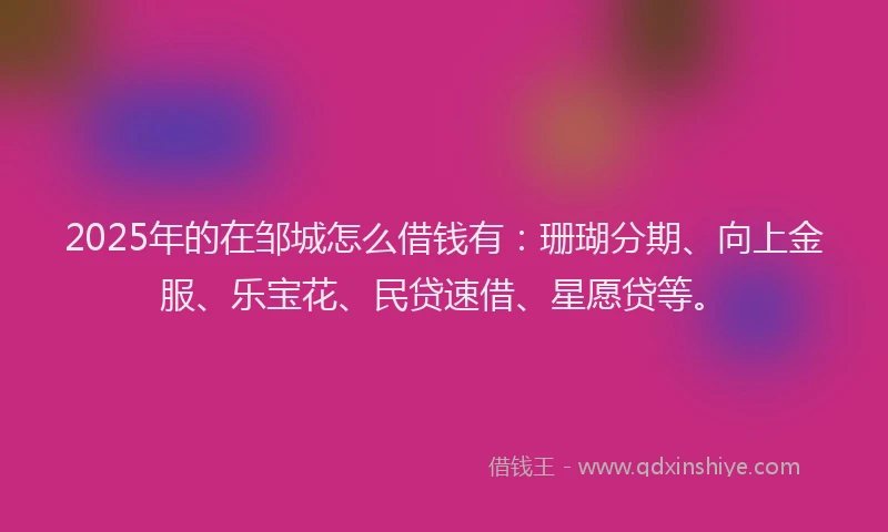 2025年的在邹城怎么借钱有：珊瑚分期、向上金服、乐宝花、民贷速借、星愿贷等。