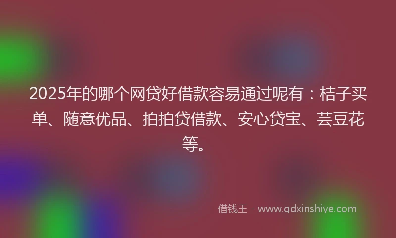 2025年的哪个网贷好借款容易通过呢有：桔子买单、随意优品、拍拍贷借款、安心贷宝、芸豆花等。