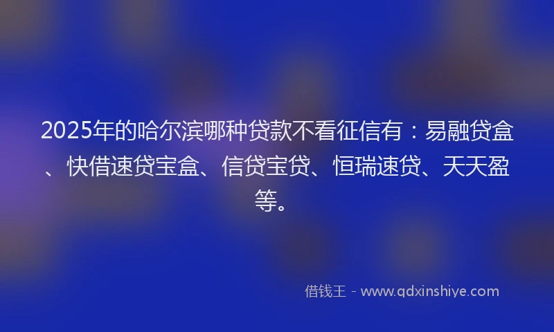 2025年的哈尔滨哪种贷款不看征信有：易融贷盒、快借速贷宝盒、信贷宝贷、恒瑞速贷、天天盈等。