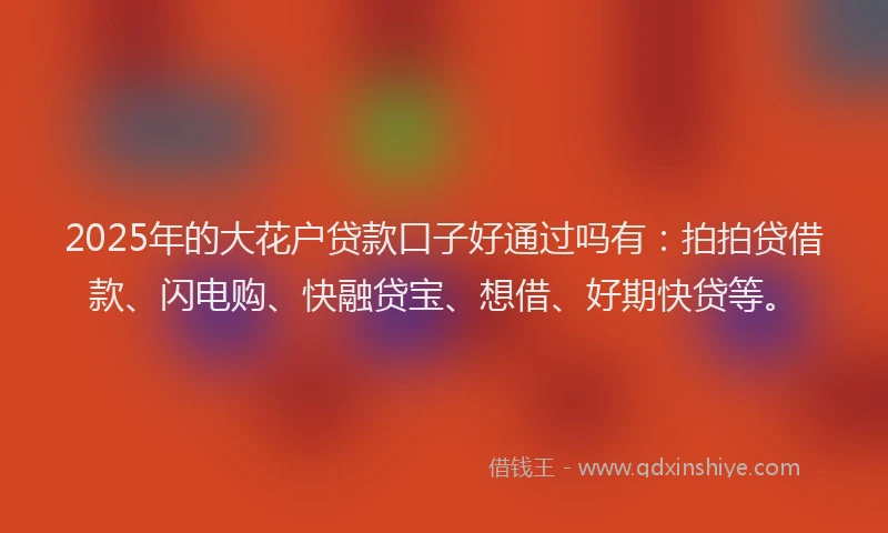 2025年的大花户贷款口子好通过吗有：拍拍贷借款、闪电购、快融贷宝、想借、好期快贷等。
