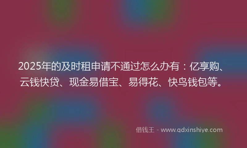 2025年的及时租申请不通过怎么办有：亿享购、云钱快贷、现金易借宝、易得花、快鸟钱包等。