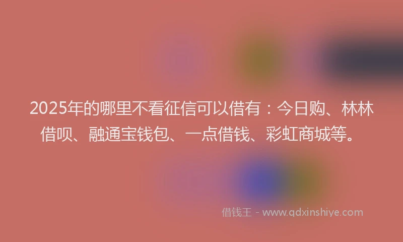 2025年的哪里不看征信可以借有:今日购、林林借呗、融通宝钱包、一点借钱、彩虹商城等。