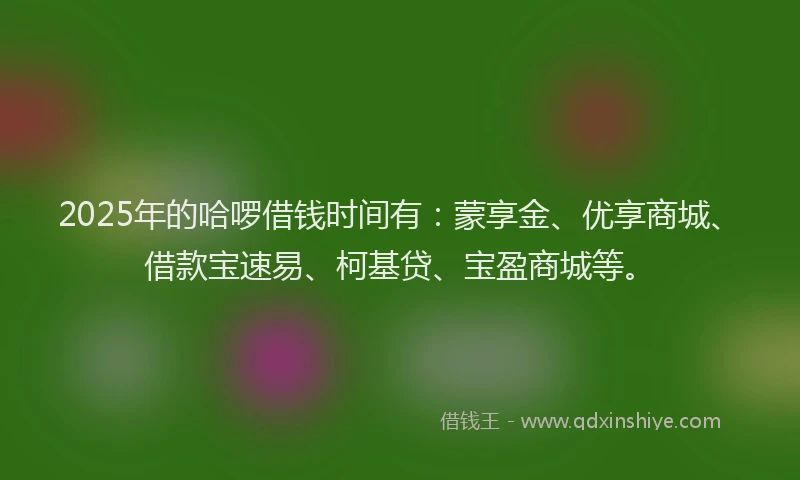 2025年的哈啰借钱时间有：蒙享金、优享商城、借款宝速易、柯基贷、宝盈商城等。