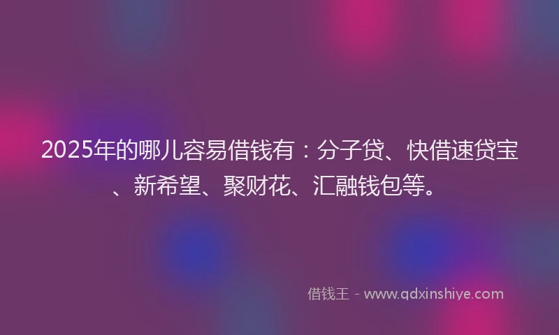 2025年的哪儿容易借钱有：分子贷、快借速贷宝、新希望、聚财花、汇融钱包等。