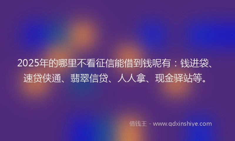 2025年的哪里不看征信能借到钱呢有：钱进袋、速贷侠通、翡翠信贷、人人拿、现金驿站等。