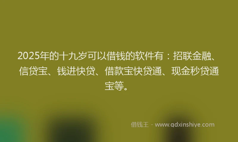 2025年的十九岁可以借钱的软件有：招联金融、信贷宝、钱进快贷、借款宝快贷通、现金秒贷通宝等。
