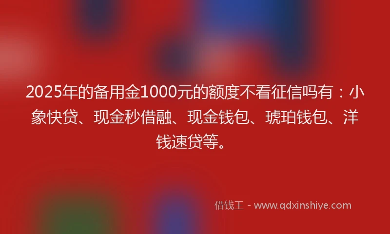 2025年的备用金1000元的额度不看征信吗有：小象快贷、现金秒借融、现金钱包、琥珀钱包、洋钱速贷等。