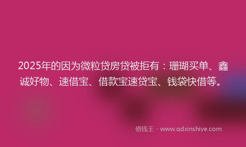 2025年的因为微粒贷房贷被拒有：珊瑚买单、鑫诚好物、速借宝、借款宝速贷宝、钱袋快借等。