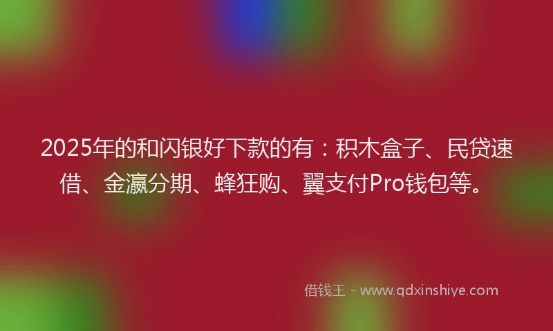 2025年的和闪银好下款的有：积木盒子、民贷速借、金瀛分期、蜂狂购、翼支付Pro钱包等。