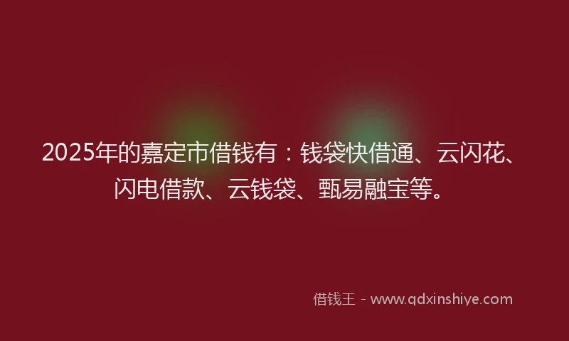 2025年的嘉定市借钱有：钱袋快借通、云闪花、闪电借款、云钱袋、甄易融宝等。