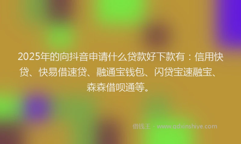 2025年的向抖音申请什么贷款好下款有：信用快贷、快易借速贷、融通宝钱包、闪贷宝速融宝、森森借呗通等。