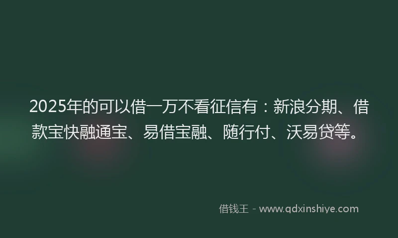 2025年的可以借一万不看征信有：新浪分期、借款宝快融通宝、易借宝融、随行付、沃易贷等。