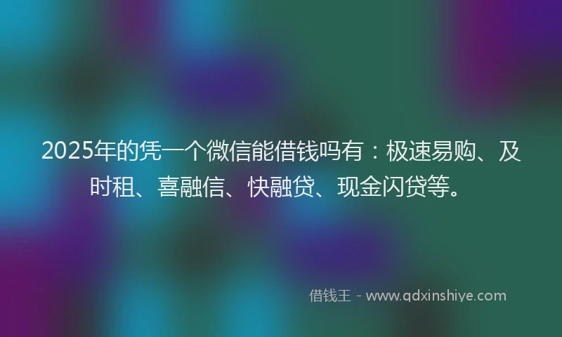 2025年的凭一个微信能借钱吗有：极速易购、及时租、喜融信、快融贷、现金闪贷等。