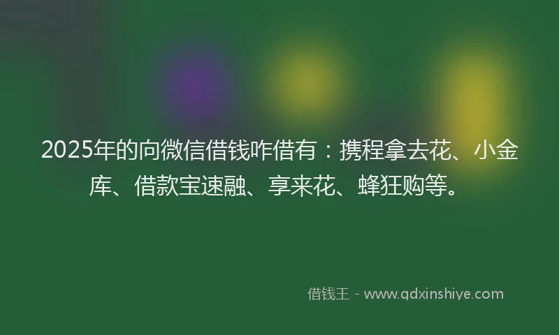2025年的向微信借钱咋借有：携程拿去花、小金库、借款宝速融、享来花、蜂狂购等。