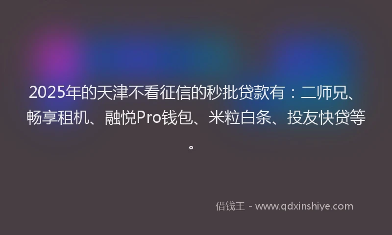 2025年的天津不看征信的秒批贷款有：二师兄、畅享租机、融悦Pro钱包、米粒白条、投友快贷等。