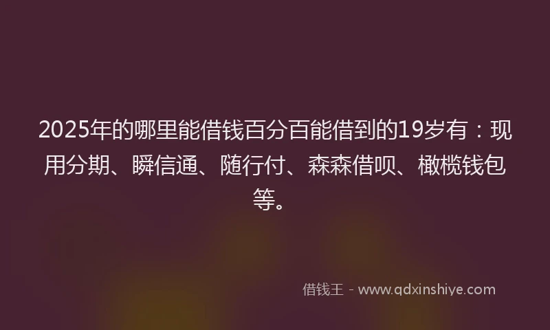 2025年的哪里能借钱百分百能借到的19岁有：现用分期、瞬信通、随行付、森森借呗、橄榄钱包等。